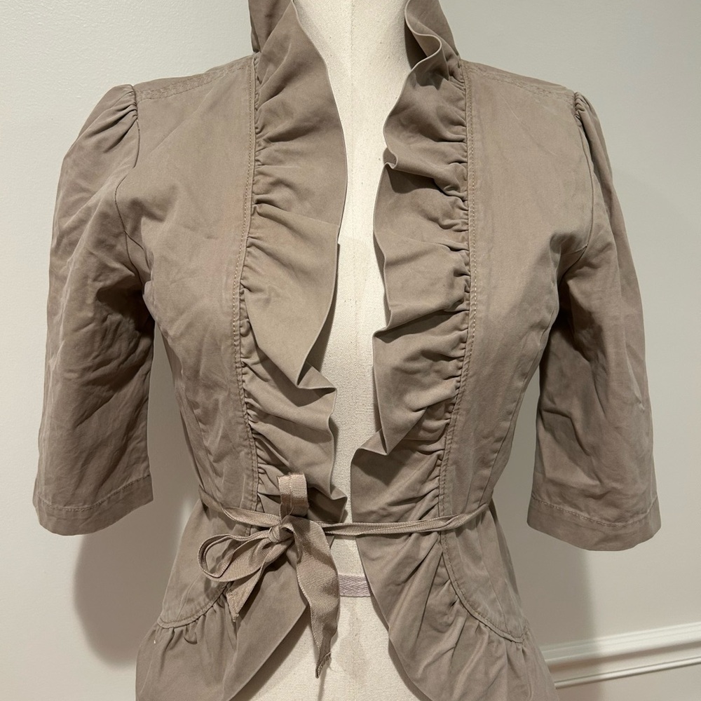 Fossil Women's Fitted Ruffled Tan Jacket Cotton lined